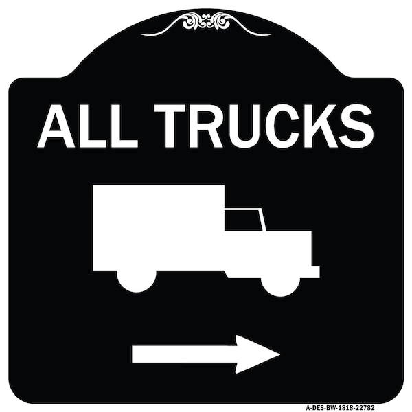 Trucks All Trucks W/ Truck & Right Arrow Heavy-Gauge Aluminum Sign, 18" x 18", BW-1818-22782